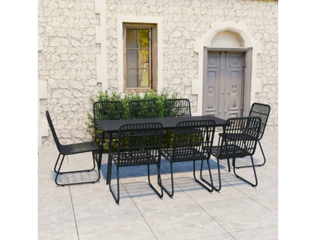 Conjunto 9 de comedor para jardín VIDAXL ratán sintético y vidrio
