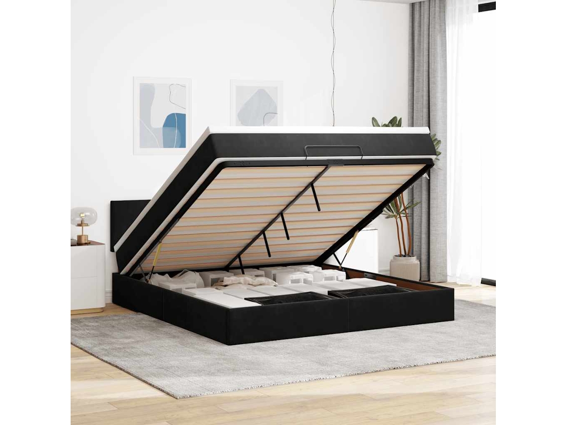 Estructura De Cama Otomana Con Colchón Negro 180x200cm