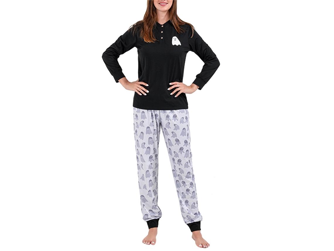 Kkpm-conjunto De Pijamas Familiares Estampado Cute Manga Larga Pantalones Largos Para Hombres Mujeres Niños Negro Mujer M