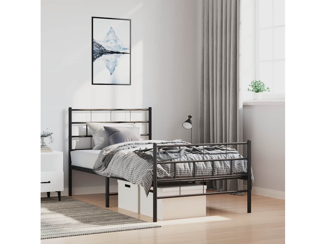 Estructura Cama Sin Colchón Con Estribo Metal Negro 100x190 Cm