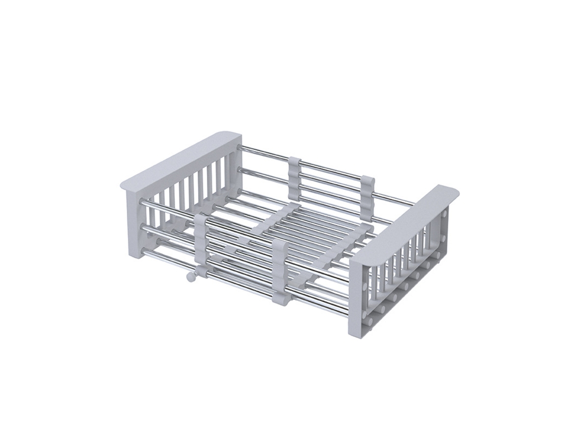 Escurridor de platos extensible con cesta, acero inoxidable, gris, organizador de encimera Tommy01