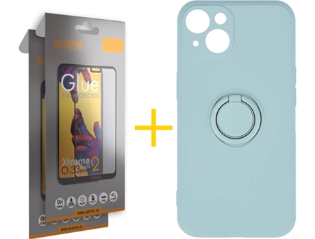 Carcasa + 2 Protectores de Vidrio Full iPhone 13 Mini ACCETEL Gel O-Ring Verde Agua