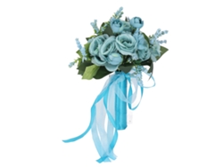 Ramo de novia de rosas artificiales color azul lago