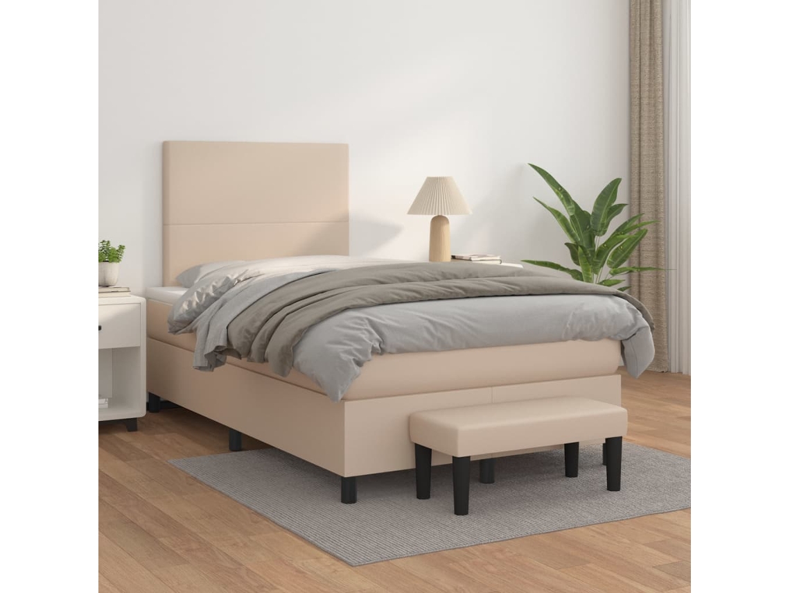 Syfax™ Cama Box Spring Con Colchón Cuero Sintético Capuchino 120x200cm