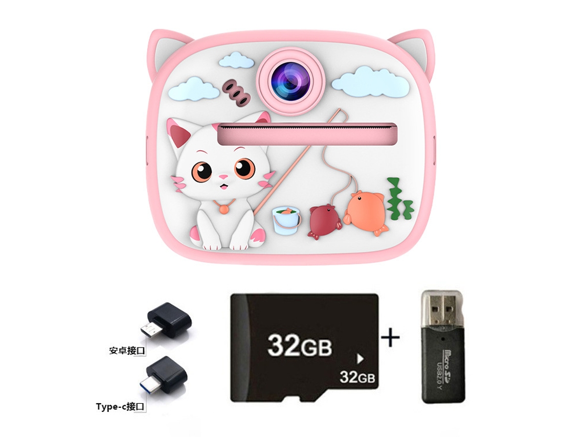 Siurn Hd 1080p Cámara Instantánea Gatito Rosa32glector De Tarjetasotg