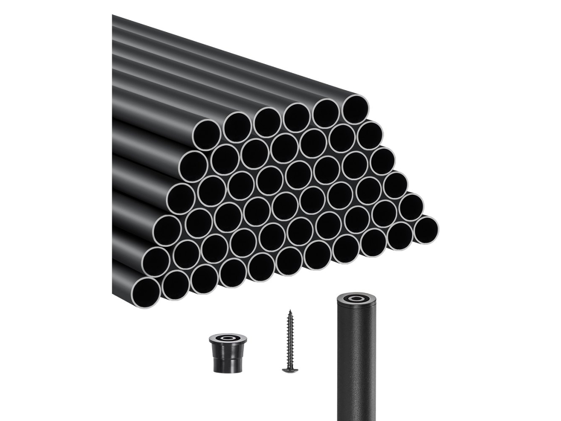 Juego de 51 Varillas de Aluminio Negras Ø19mm para Barandillas y Escaleras, Resistentes a la Corrosión Tekmaquinas