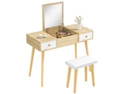 Tocador Con Espejo Plegable Y Taburete, 100x45x118cm