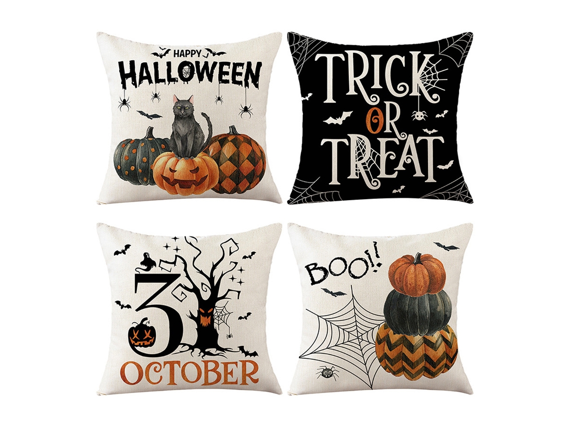 Juego De 4 Fundas De Almohada 45x45 Cm (calabazas Y Murciélagos)