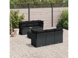 Conjunto de sofá de jardín de 7 piezas con cojines de mimbre negro de DKD Home Decor