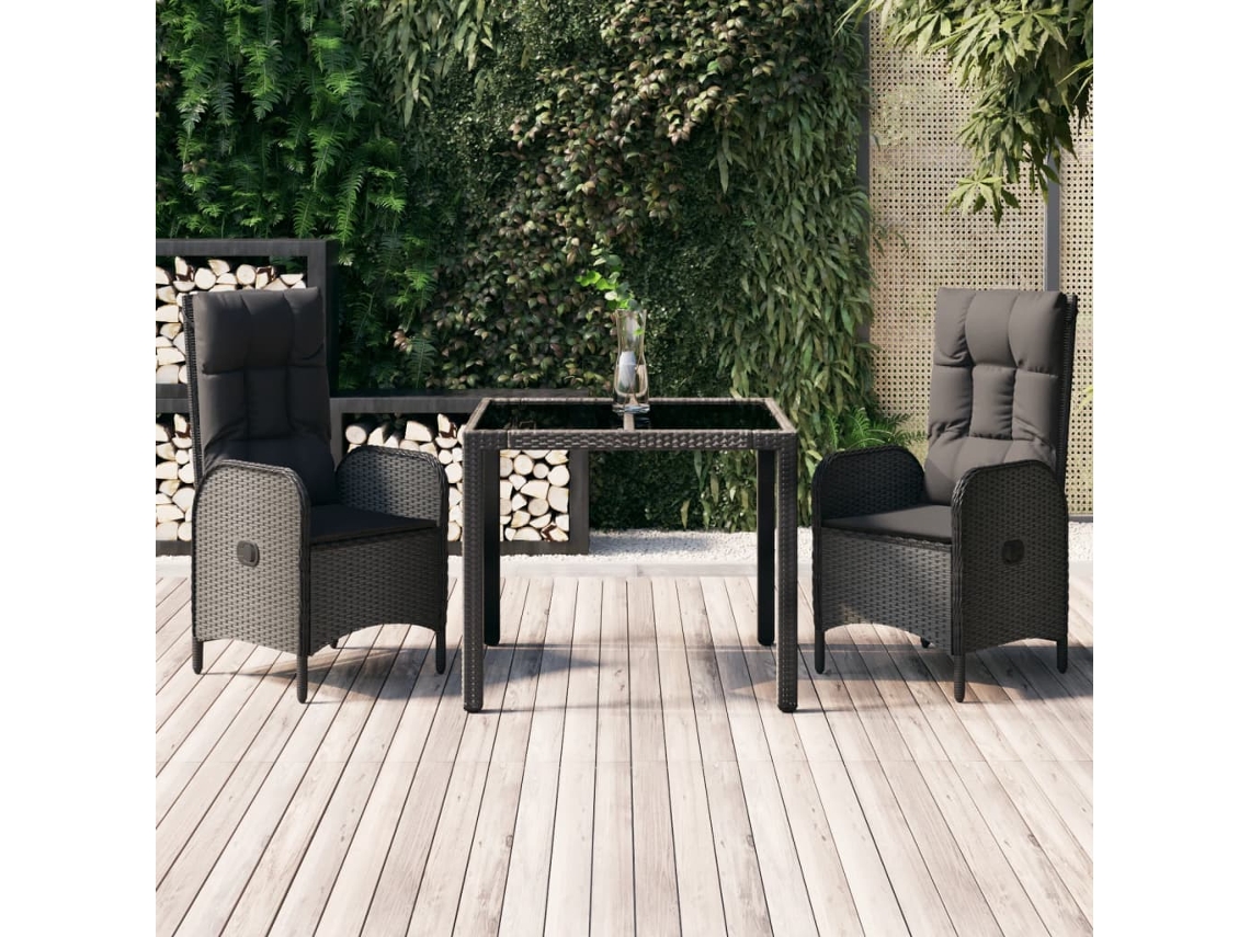 Conjunto de comedor de jardín de 3 piezas DKD Home Decor con cojines de mimbre negros