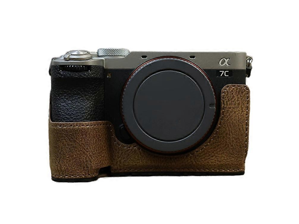 Estuche inferior de piel sintética retro compatible con cámara Sony A7c II/A7cr con ranura para batería Facpoet