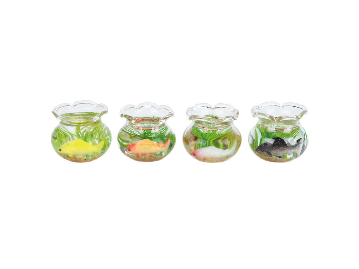 4 Acuarios Pequeños De Cristal Para Casas De Muñecas En Miniatura A Escala 1:12 Con Peces En Miniatura.