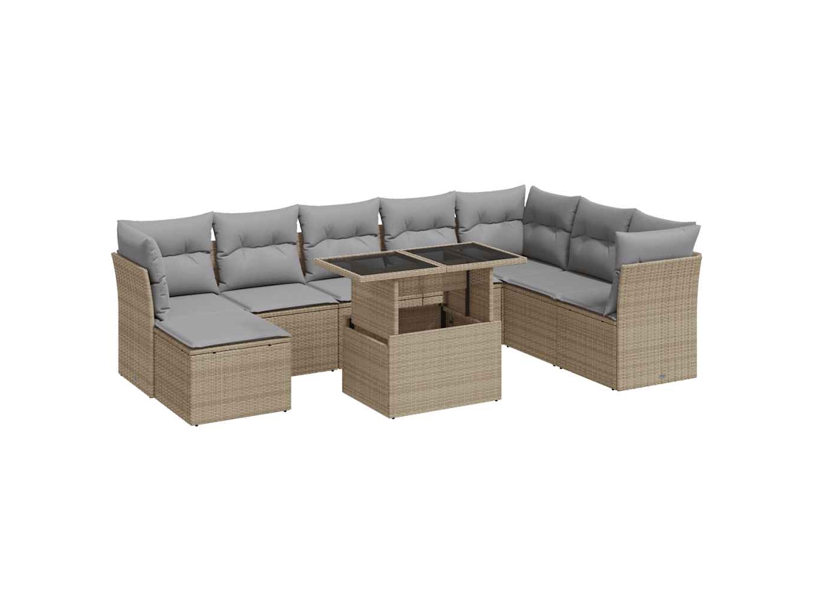 Conjunto 9 De Sofá De Jardín VIDAXL Beige Poli Ratán(100 x 55 x 73 cm)