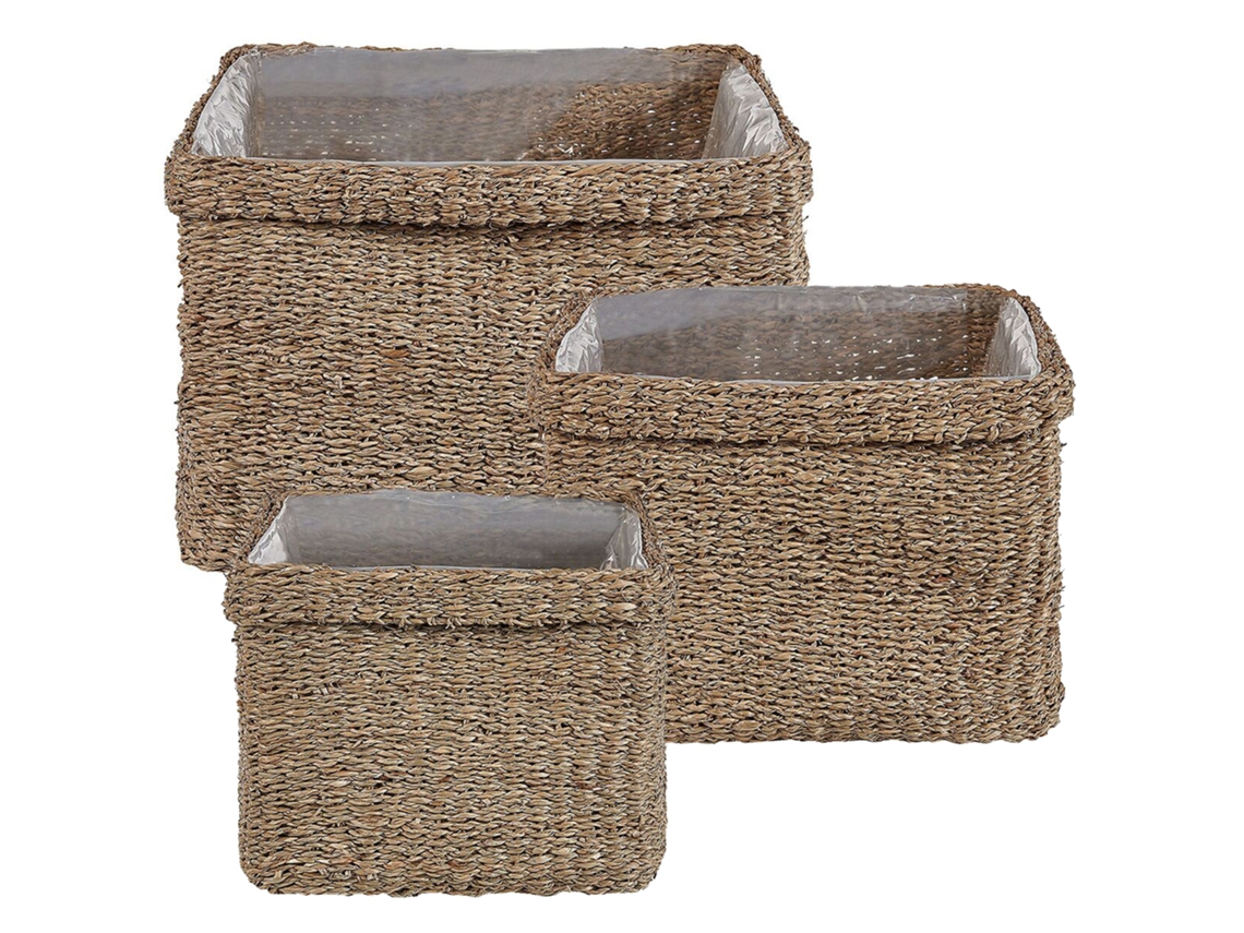 Conjunto de 3 macetas BELIANI Rivuline de Algas marinas Natural 30x30x45