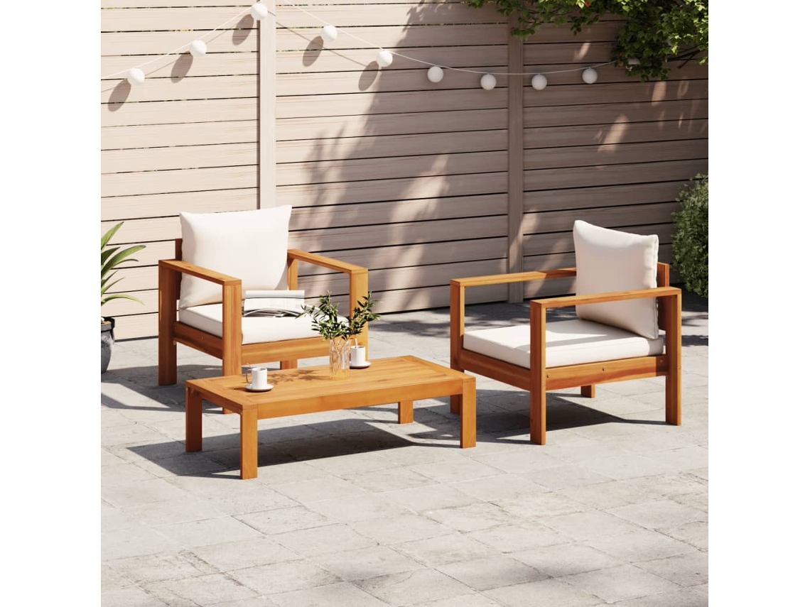 Conjunto de sofá de jardín de 3 piezas con cojines DKD Home Decor en madera maciza de acacia