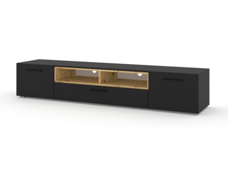 Mueble de TV AKL FURNITURE PRIVATE Anette (Negro y Roble Claro - Madera de ingeniería - 198x43x37 cm)