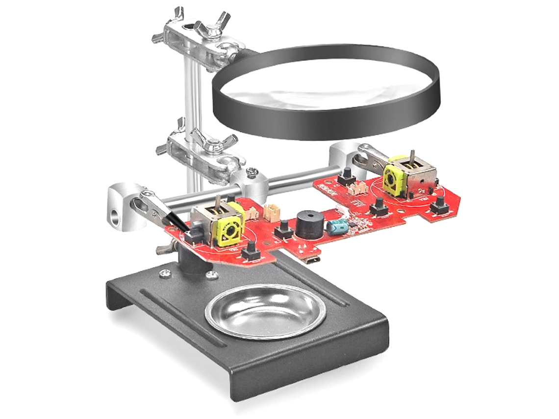 Banco De Reparación Universal De Placas De Circuitos Con Soporte Ajustable Y Lupa De 5 Aumentos Para Un Mantenimiento Preciso.