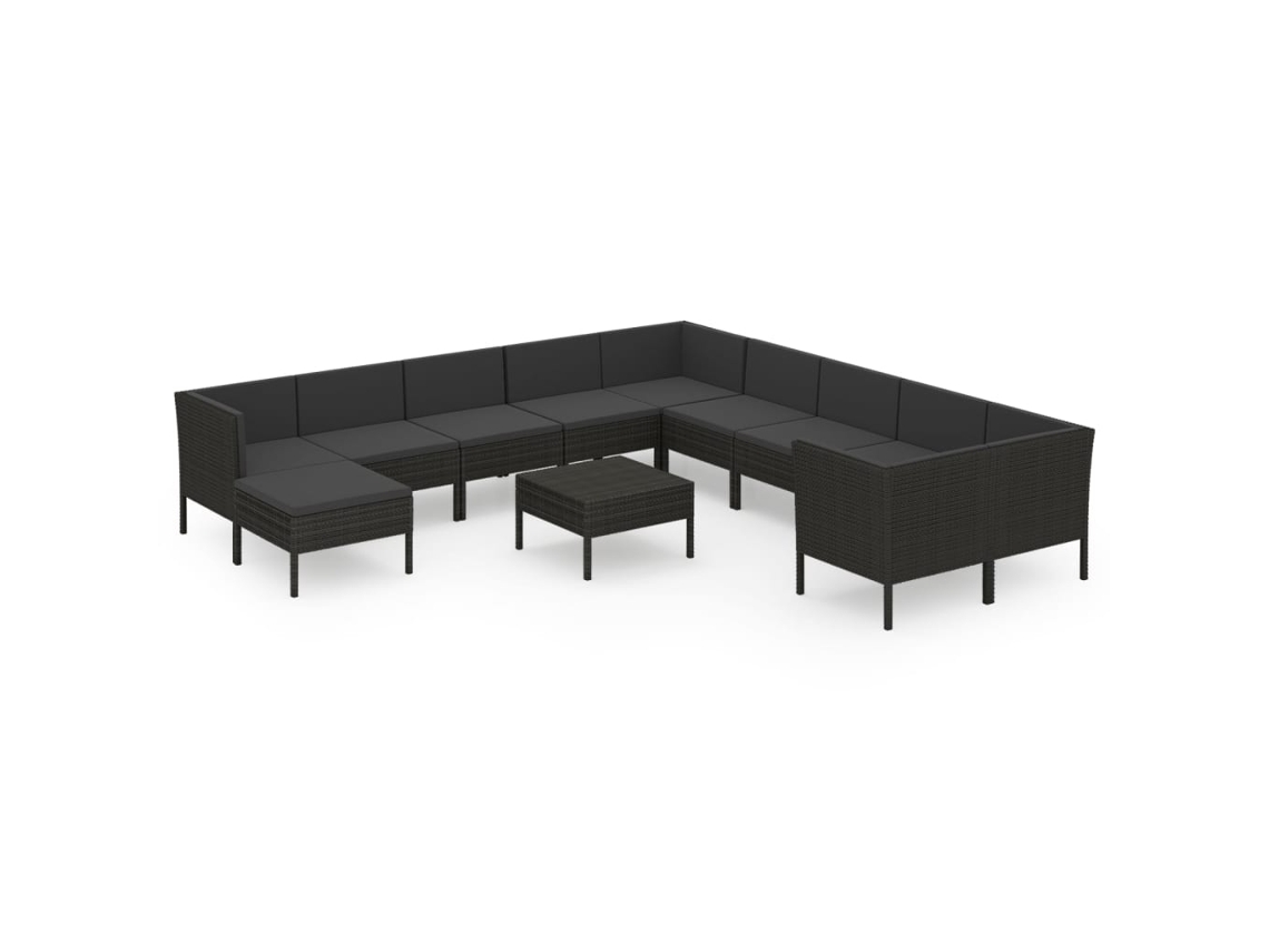Maison Exclusive - Set Muebles De Jardín 12 Pzas Y Cojines Ratán Sintético Negro
