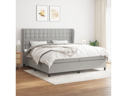 Cama Box Spring Con Colchón Tela Gris Claro 200x200 Cm