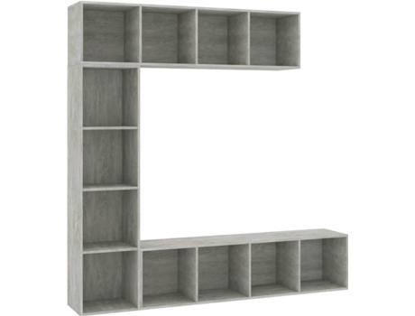 Conjunto 3 Mueble de TV y librería VIDAXL gris hormigón 180x30x180 cm