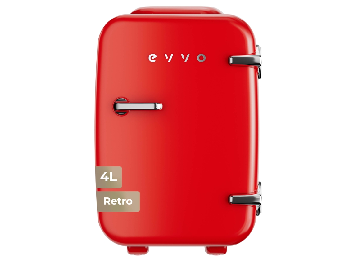 Evvo F4 Mini Nevera Retro Roja 4l, Portátil 12v/220v, Frío Y Calor, Silenciosa, Para Cremas, Maquillaje, Coche Y Oficina