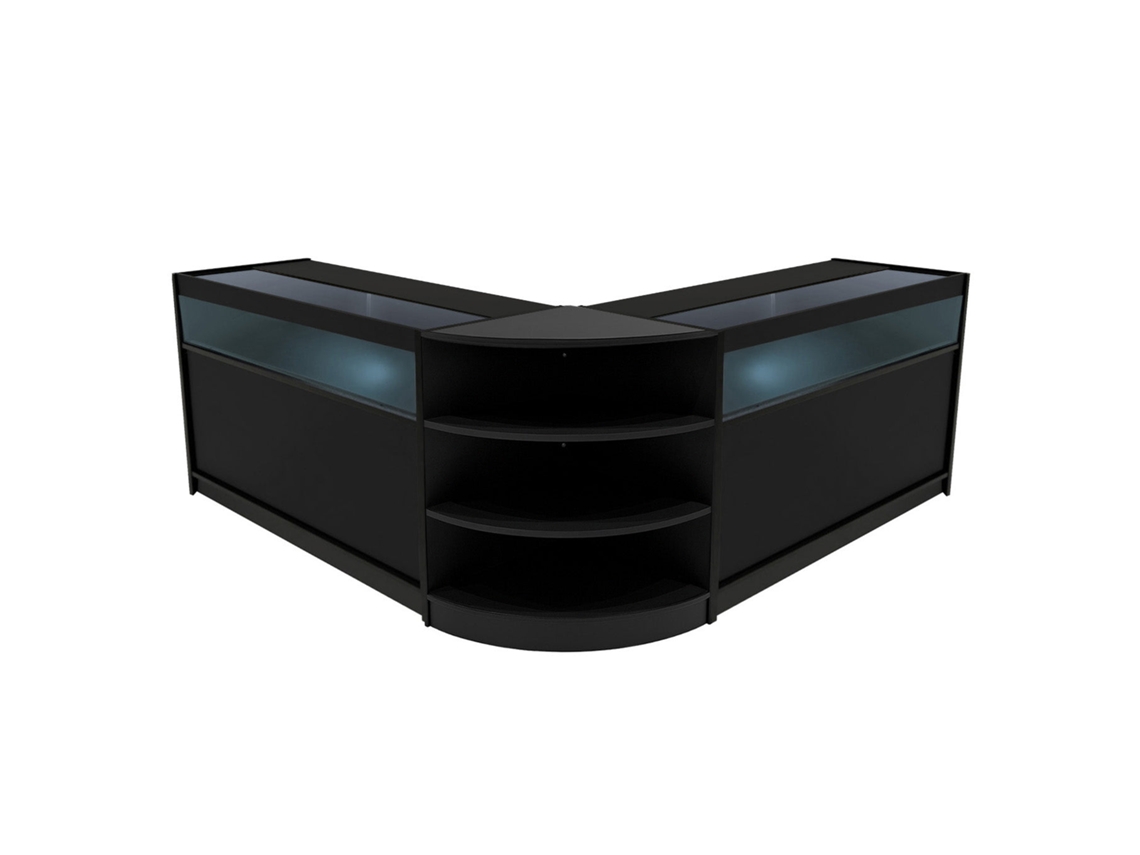 Mostrador comercial MonsterShop Theseus, negro, 2xB1500LM60, MDF y vidrio templado