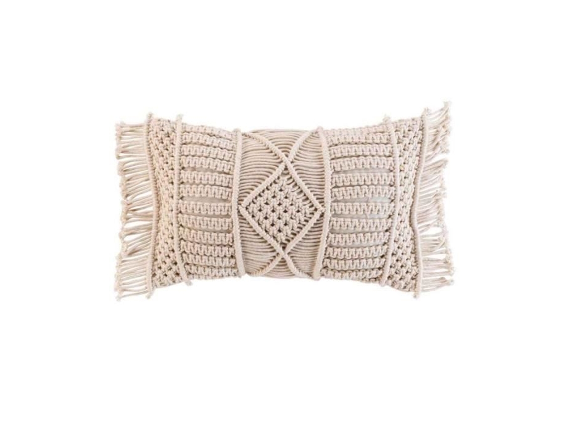 Funda de cojín desenfundable con flecos y macramé natural 30 x 50 cm DOUCEUR D'INTERIEUR