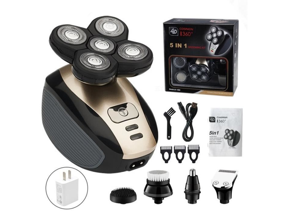Afeitadora eléctrica 4D recargable 5 en 1 para hombres, cinco cabezales flotantes, recortadora de pelo de nariz, paquete de enchufe de EE. UU. -WGHY3577