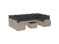 Conjunto 10 sofás jardín VIDAXL con cojines ratán sintético gris claro