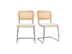 Sillas de diseño en lona texturizada efecto terciopelo beige, metal cromado y ratán Cannage (pack de 2) Electra Miliboo