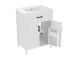 Mueble de baño con lavabo integrado, diseño moderno, blanco.