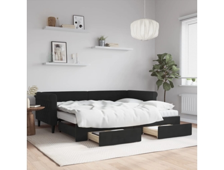 Cama con Cajones MAISON EXCLUSIVE Cajón Metal Terciopelo Negro (90x200cm)