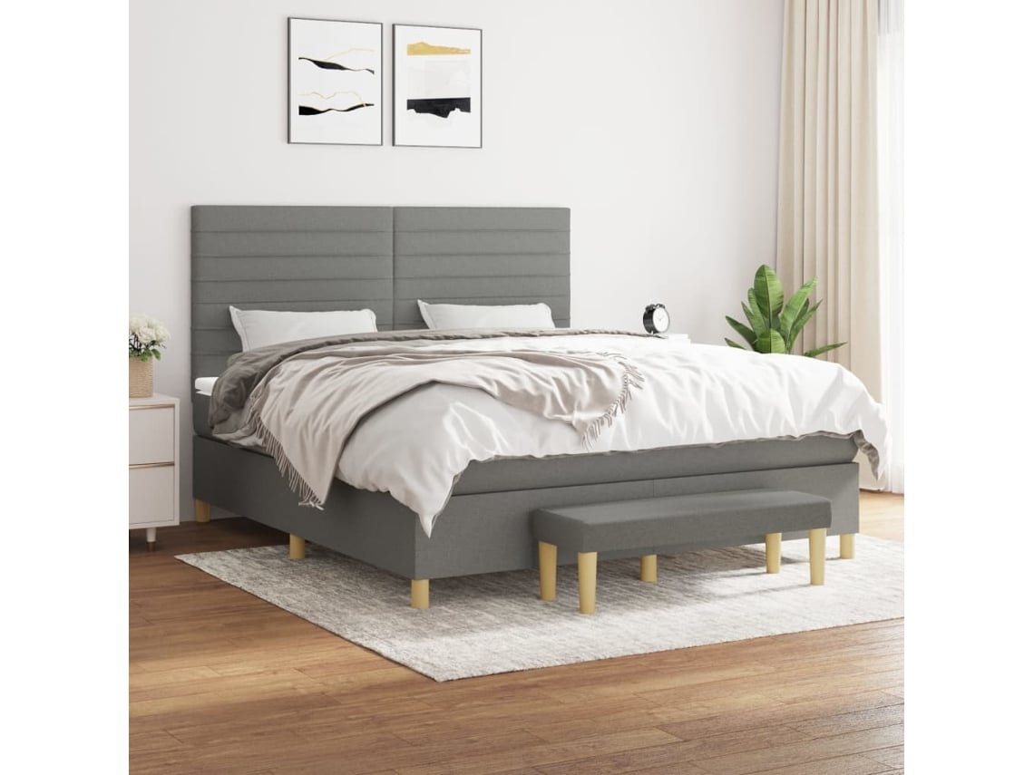 Cama Box Spring Con Colchón Tela Gris Oscuro 180x200 Cm