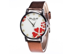 Reloj De Cuarzo Para Mujer Con Correa De Cuero Pu, Dial Redondo, Patrón De Strass (café)