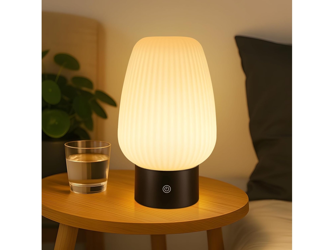 Lámpara de mesita de noche inalámbrica recargable LED blanca con regulador de intensidad y sensor táctil para dormitorio ZMH