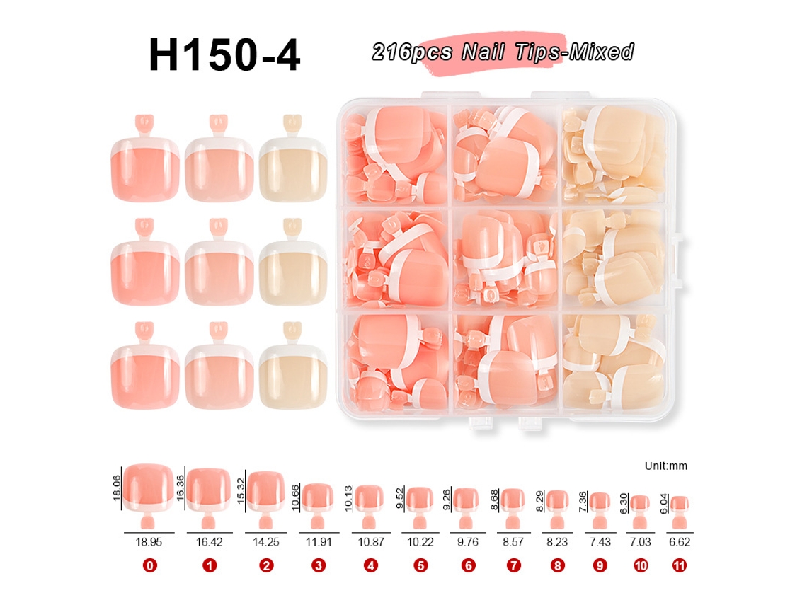 Extensiones de uñas/Uñas postizas (en caja) Juego de 216 puntas para manicura francesa H150-4