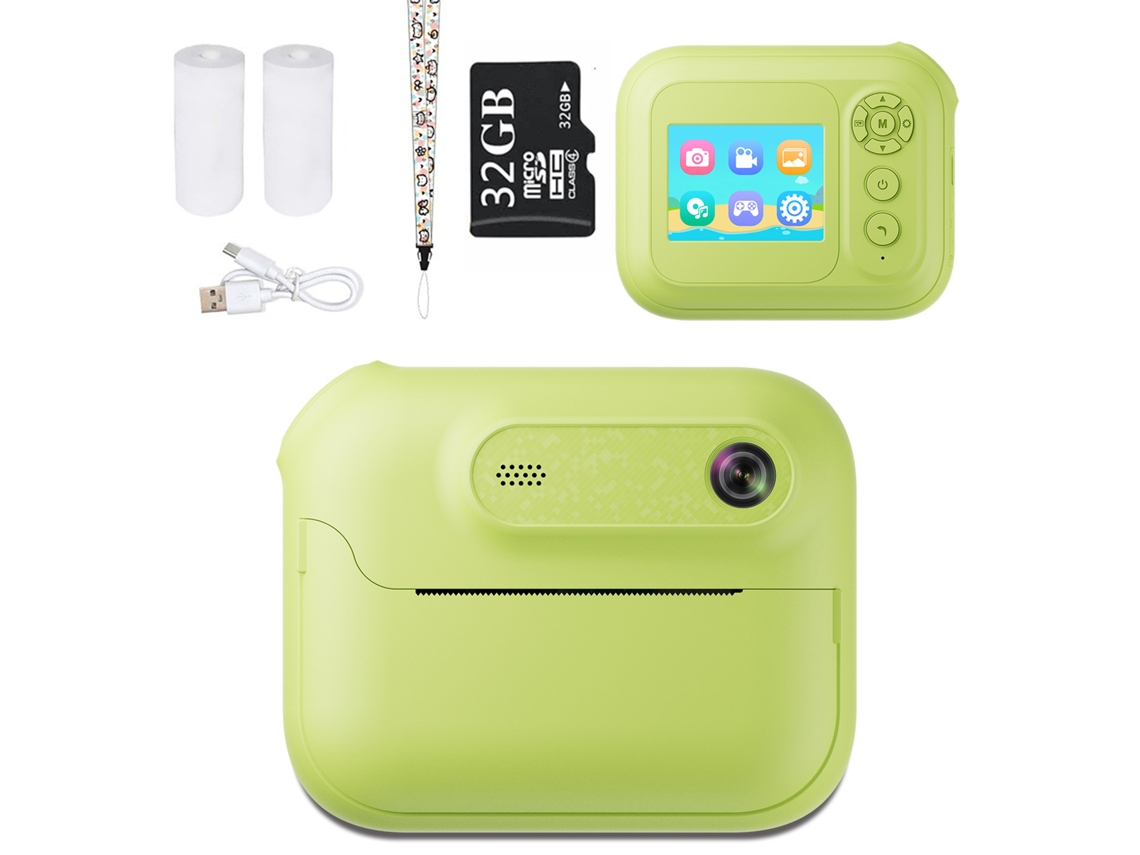 Cámara De Impresión Instantánea Para Niños, 1080P, Pantalla De 2,4 Pulgadas, Cámara De Impresión Térmica, Tarjeta De 32 Gb,  Verde GERTIZ
