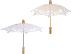 Juego De 2 Mini Sombrillas, Encaje Blanco Y Beige, 29 Cm De Diámetro Con Mango De 26 Cm.