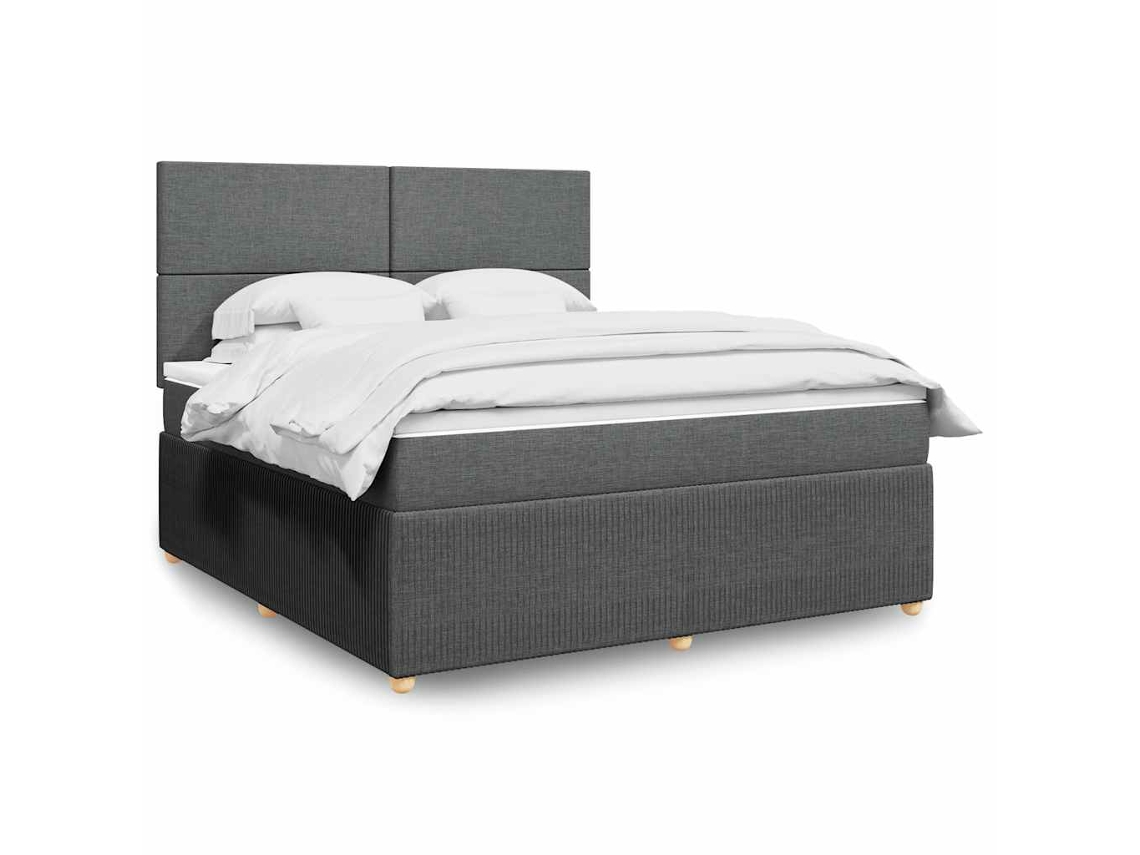 Cama Box Spring Con Colchón Tela Gris Oscuro 180x200 Cm