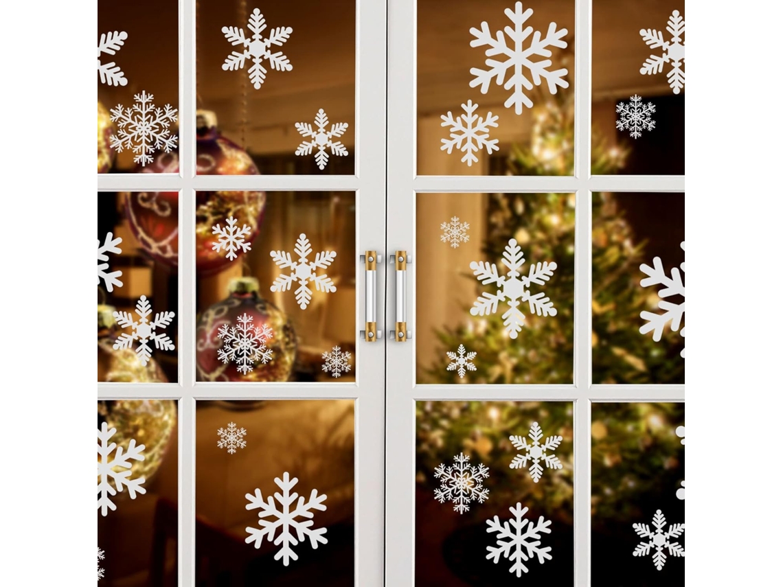 96 piezas de adornos navideños, pegatinas de copos de nieve para ventanas, pegatinas de PVC sin pegamento para decoración navideña de interiores.