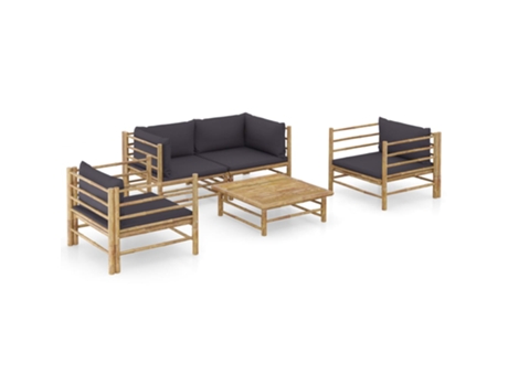 MAISON EXCLUSIVE Set de muebles de jardín 5 piezas bambú con cojines gris oscuro