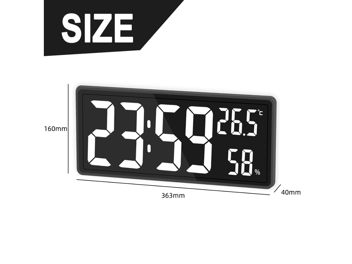 Reloj de pared digital, temperatura, humedad, LED grande, dormitorio, oficina NEVEANCE