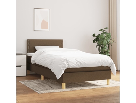 Cama con somier VIDAXL (Marrón - Tela - 203 x 90 x 88 cm)