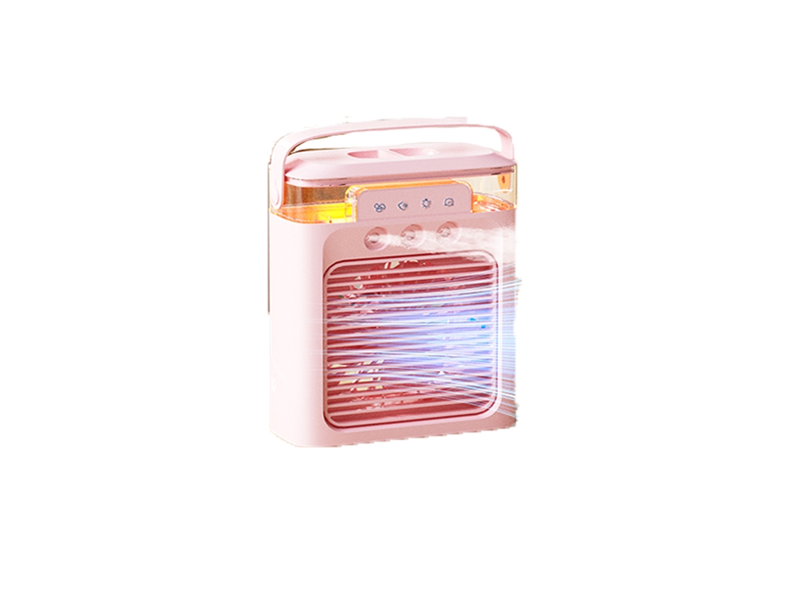 Ventilador de aire acondicionado portátil (rosa), recargable por USB, con función de nebulización y 3 modos de nebulización.