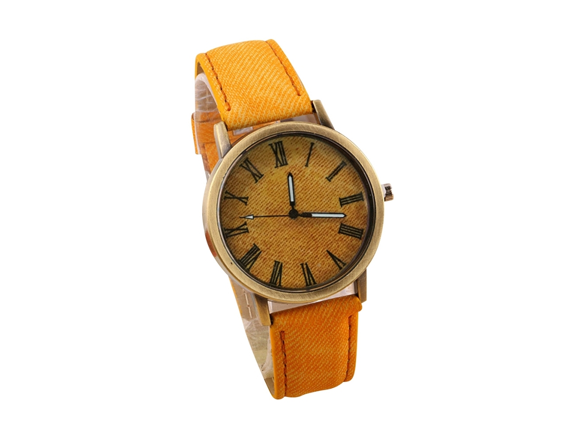 Reloj De Pulsera Para Parejas De Estudiantes, Fabricado En Piel Sintética Y Aleación, Con Esfera Redonda Amarilla.