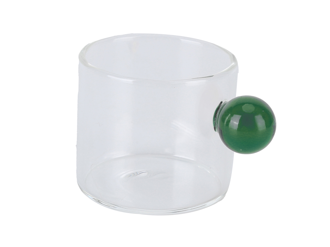 Taza de café de vidrio térmico transparente con asa redonda de 120 ml con asa verde