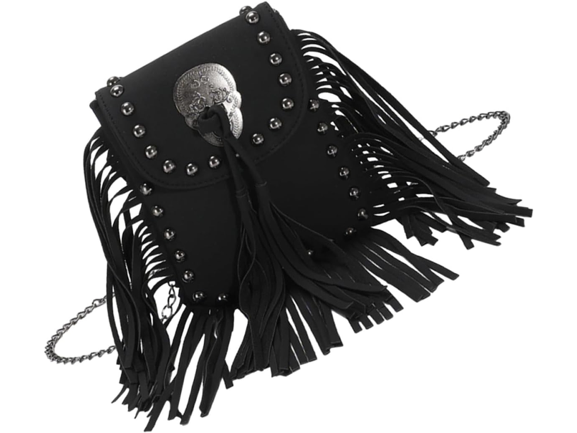 Bolso De Hombro De Piel Sintética Para Mujer Con Flecos Y Elegantes Tachuelas, Ideal Para Ir De Compras Y Viajar.