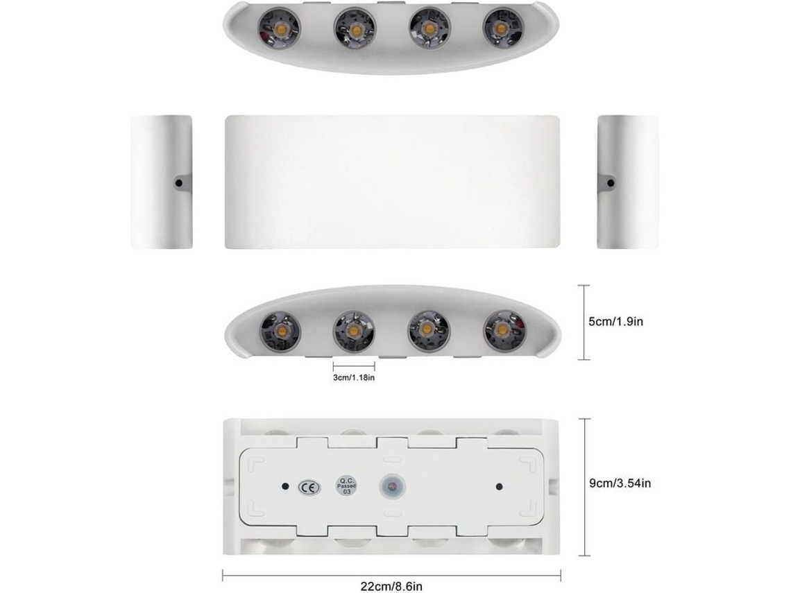 Lámpara De Pared Led 8w Blanco Cálido 3000k Aluminio Moderna Ip65 Para Salón Dormitorio Pasillo Cocina clase Energética F