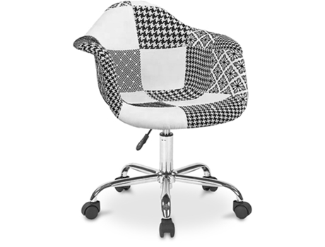 Silla de Oficina con Brazos Silla de Escritorio con Ruedas Tapizada en Patchwork Blanco y Negro Denisse Weston 67x63cm PATCHWORK STYLE