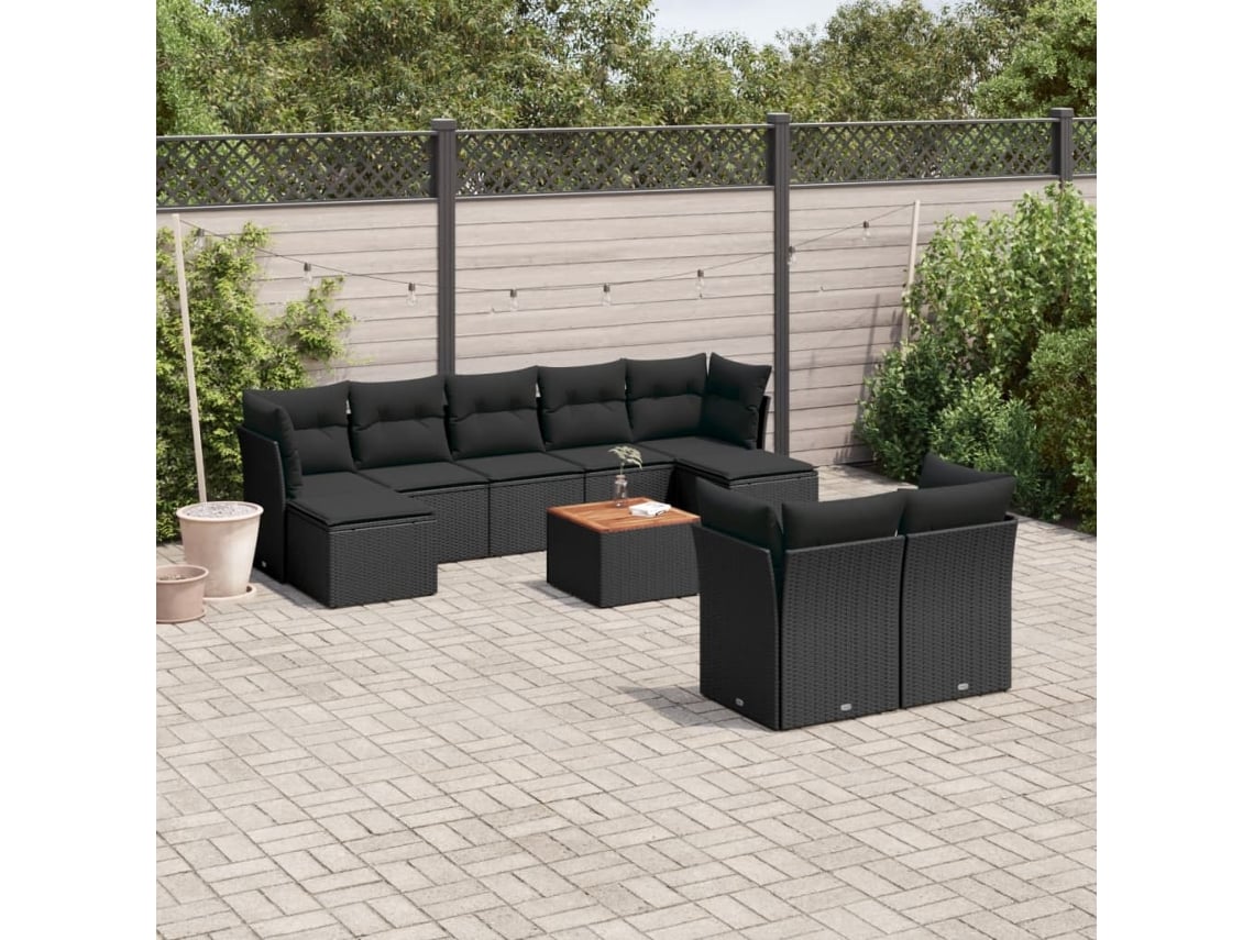 Conjunto de sofás de jardín de 10 piezas DKD Home Decor con cojines de mimbre negros
